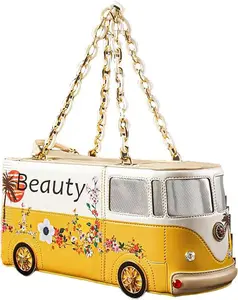 Women Fun Weird Car Shaped Crossbody Shoulder Bag Handbag PU Leather Unique Novelty Car Shaped Purse