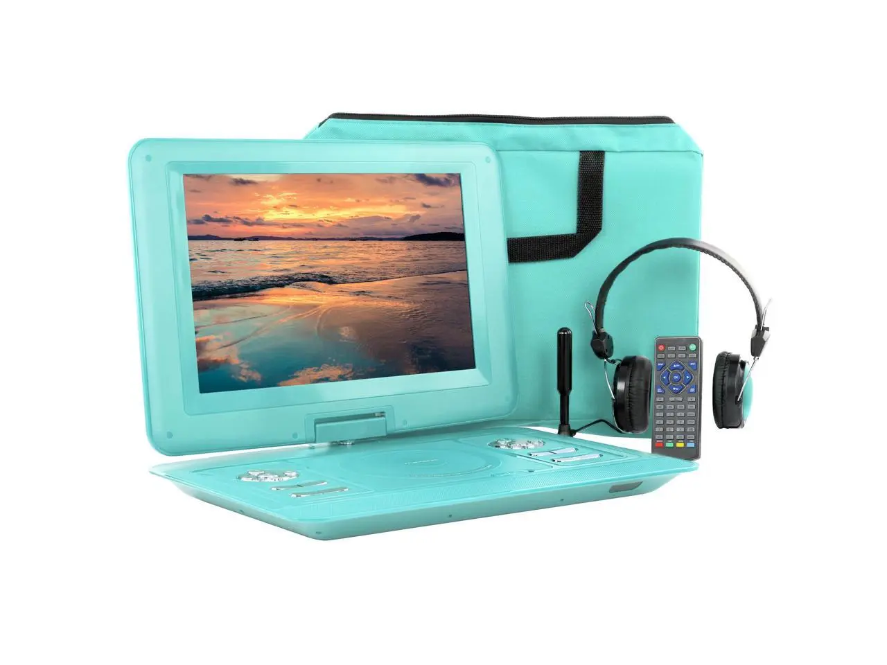 Trexonic 13.3 Inch Portable TV+DVD Player with Color TFT LED Screen and USB/HD/AV Inputs - Teal