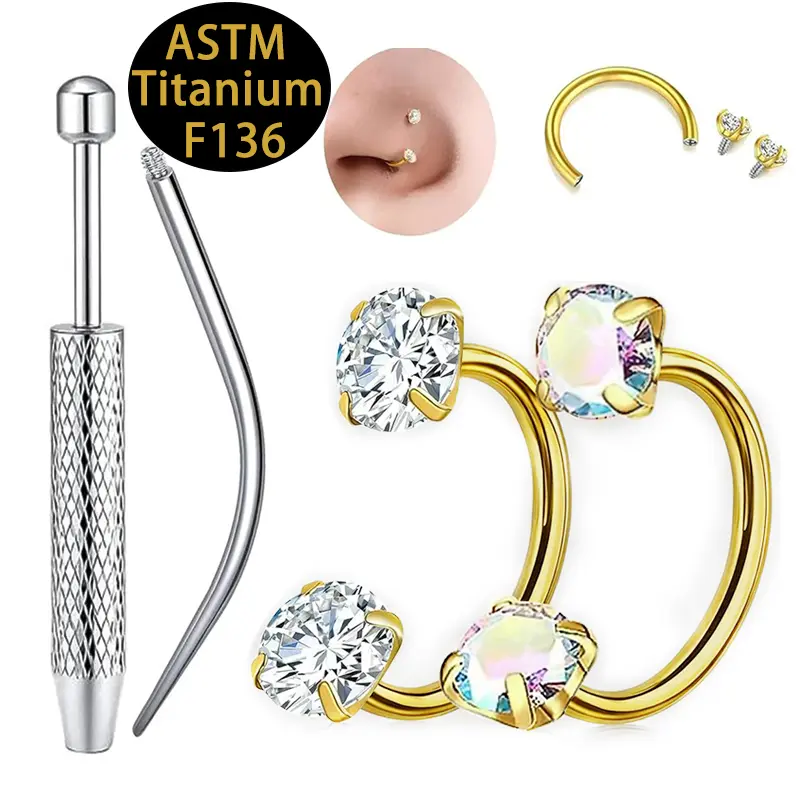 2pcs ASTM F136 Titanium 20g Horseshoe Nose Ring Stud, helix Earring jewelry Rook Cartilage Tragus daith conch Earrings& Nose Studs Curved Nose Hoop Ring Set for Women Ideal for Daily Matching, Party, Festival & Beach Styling