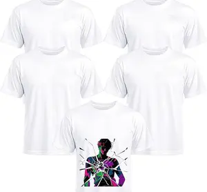 Joyclub 5 Pack Sublimation Blanks Bulk Wholesale White Polyester T Shirts for Heat Transfer Unisex Crew Neck Short Sleeve DIY