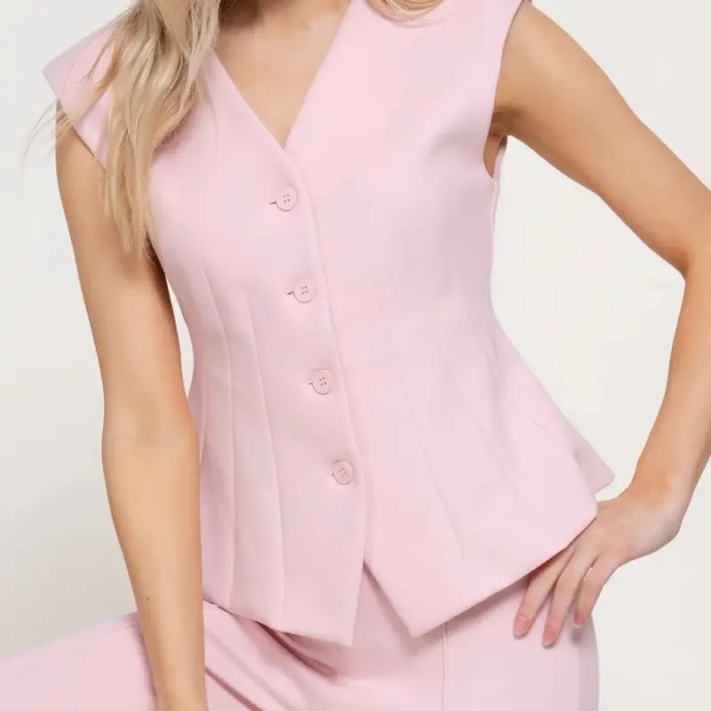 Pretty in Pink V-Neck Vest Tops