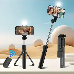 selfie stick for iphone selfie stick tripod with remote Stretchable Mobile Phone Selfie Stick with Built-in Flashlight, Professional Live Streaming Tripod, Wireless Remote Control 360° Rotatable Smartphone Holder, Suitable for Hiking/Travel/Outdoor Vlog