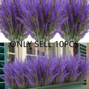10 Bunches UV Resistant Artificial Lavender, Multicolor Plastic Fake Plants, Garden Porch Window Sill Decor, Indoor Outdoor Use