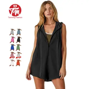 Tanming Women's Half Zipper Sports Hoodie Romper Jumpsuit for Fitness Outdoor Leisure Sleeveless Loose Overalls Shortalls for women  for Hyrox Workout Apparel Workout Gym Clothing