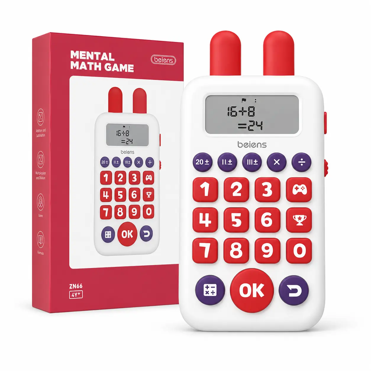 Kids' Portable Digital Mental Math Game Toy, Educational Maths Tool with 19 Games, 5 Modes, 50000 Questions, Ages 4+, Addition-Subtraction-Multiplication-Division Learning Gift