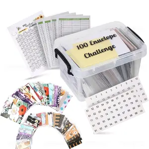 100 Envelopes Money Saving Challenge Kit, Save 5050 Dollars 100 Day Envelope Challenge Kit, with 100 envelopes, Organizer Box, Challenge Tracker, and Stickers