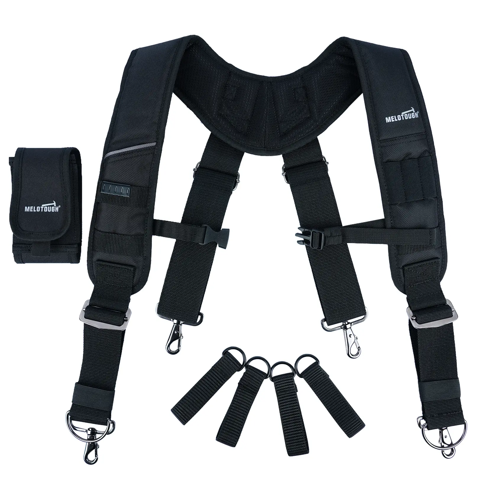 MELOTOUGH Tool Belt Suspenders with Padded Foam Adjustable Shoulder Straps, Large Phone Holder, Key Chain, Suspenders Loop Adjustable for Carpenter Suspenders Rig tool  belt Heavy-Duty Leather Heavy Duty suspender Heavy Duty multi-functional tool tool  ve