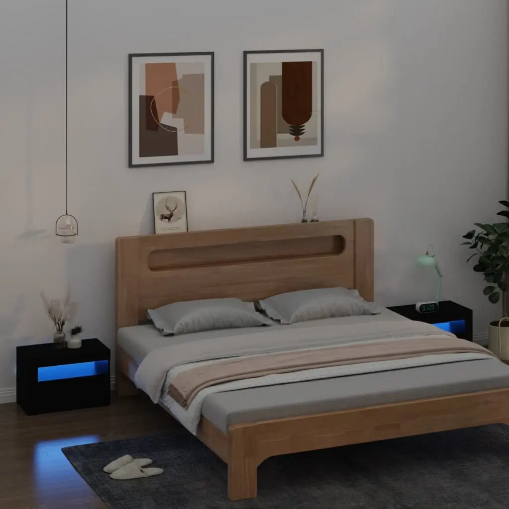 Bedside Cabinets 2 pcs with LEDs Black 23.6"x13.8"x15.7"