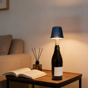 Touch Control LED Diamond Pattern Wine Bottle Lamp, Smart Ambient Desk Night Light, 3 Adjustable Lighting Levels, Rechargeable Wireless Reading Lamp