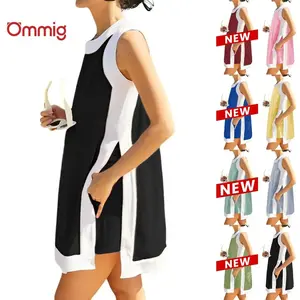 Ommig Women’s 2-Piece Set – Casual Color-Block Crewneck Short-Sleeve Pullover Top with Matching Shorts featuring Pockets