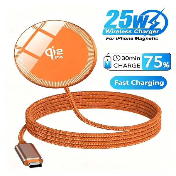 Qi2 25W Fast Magnetic Wireless Charger Pad - Compact Slim Travel Charging Mat for iPhone AirPods Android Smartphone
