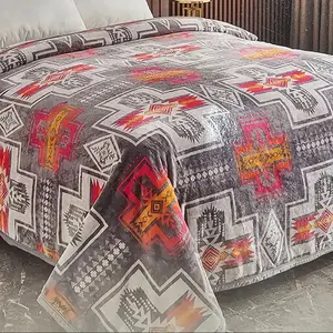 Gray pink Aztec King blanket  Quilt