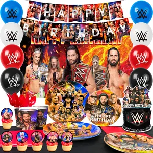 112 Pcs Wrestling Match Party ballon Decoration Set for kids ,Wrestling Match Birthday Party Supplies - Wrestling Balloon Background Banner Party Plates Cups Tablecloths etc Wrestling Theme Party Decoration