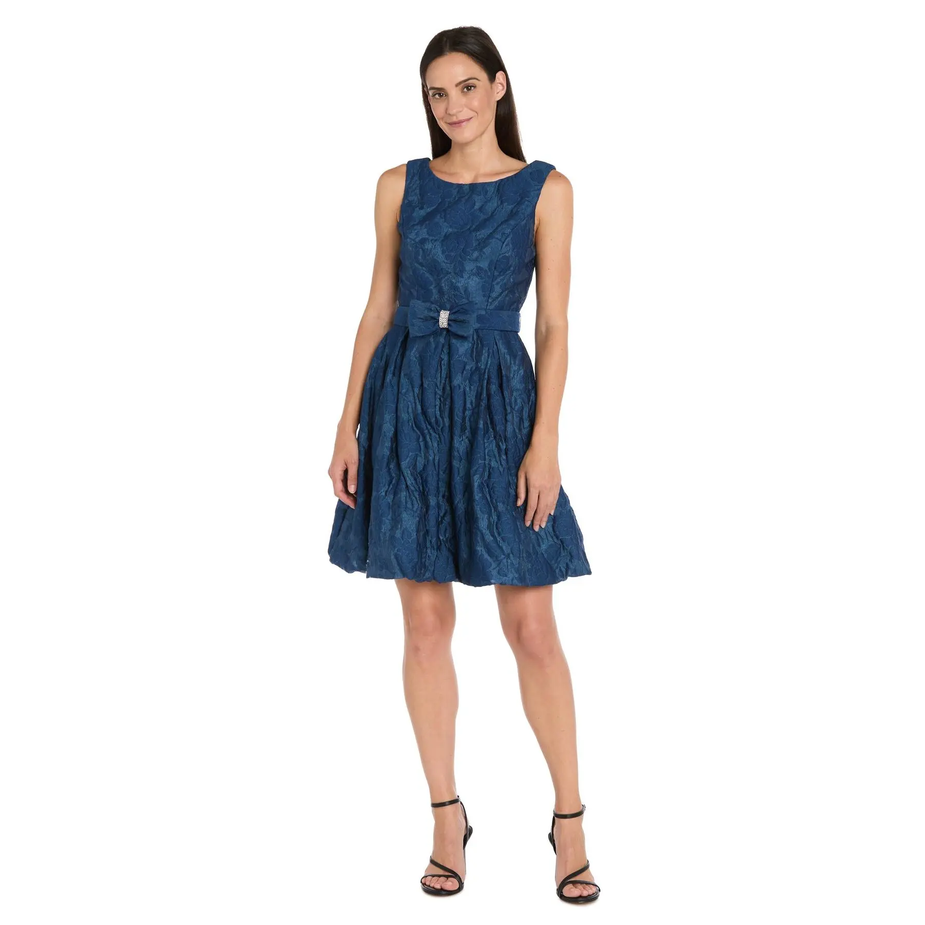 Floral Jacquard Organza Bubble Dress with Bow Detail - Petite