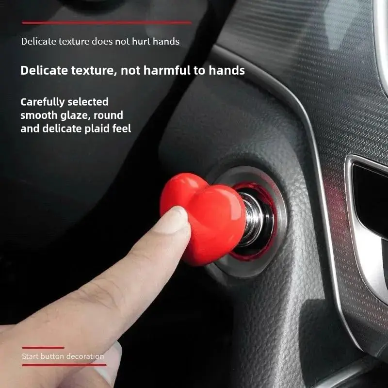 Car Automotive One-Button Start Button with Joystick, Interchangeable Knob, Engine Start/stop Lever, Full Metal Ball Cover, Decorative Accessories, Heart Shape