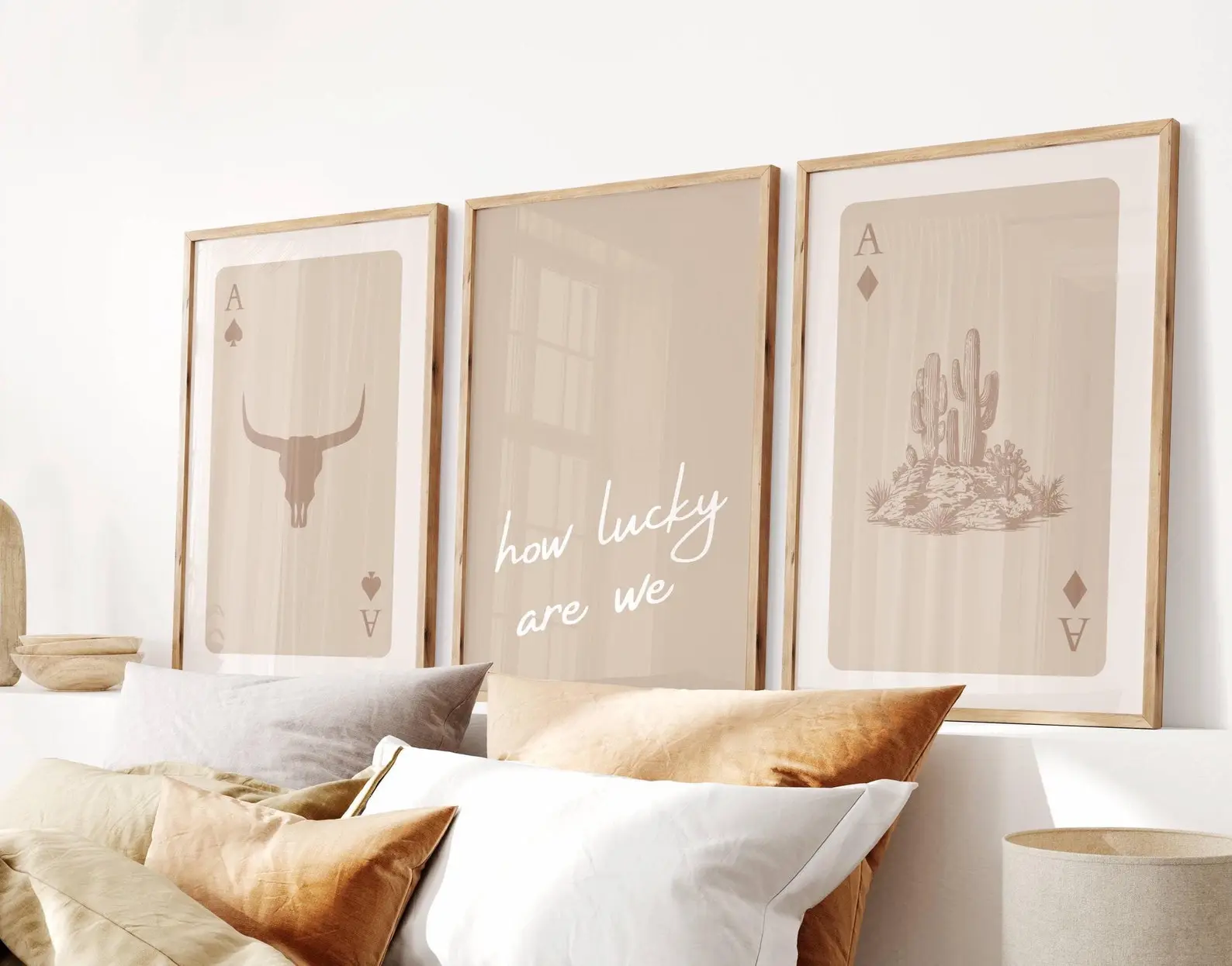 How Lucky Are We Set of 3 Retro Western Wall Art Trendy Cowgirl Modern Southwestern Decor Apartment Aesthetic Plaid Inkjet Printed Poster