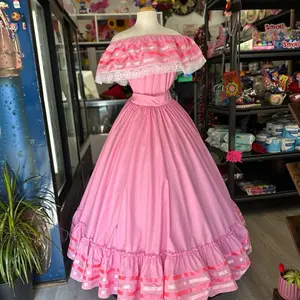 Pink Mexican Folklore Solid Skirt & Blouse Set