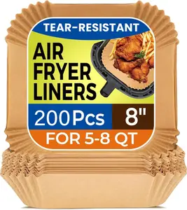 Air Fryer Paper Liners, 100/200Pcs Parchment Paper, Air Fryer Liners Disposable for Microwave, Non-Stick Air Fryer Liner Square Free of Bleach (8IN)