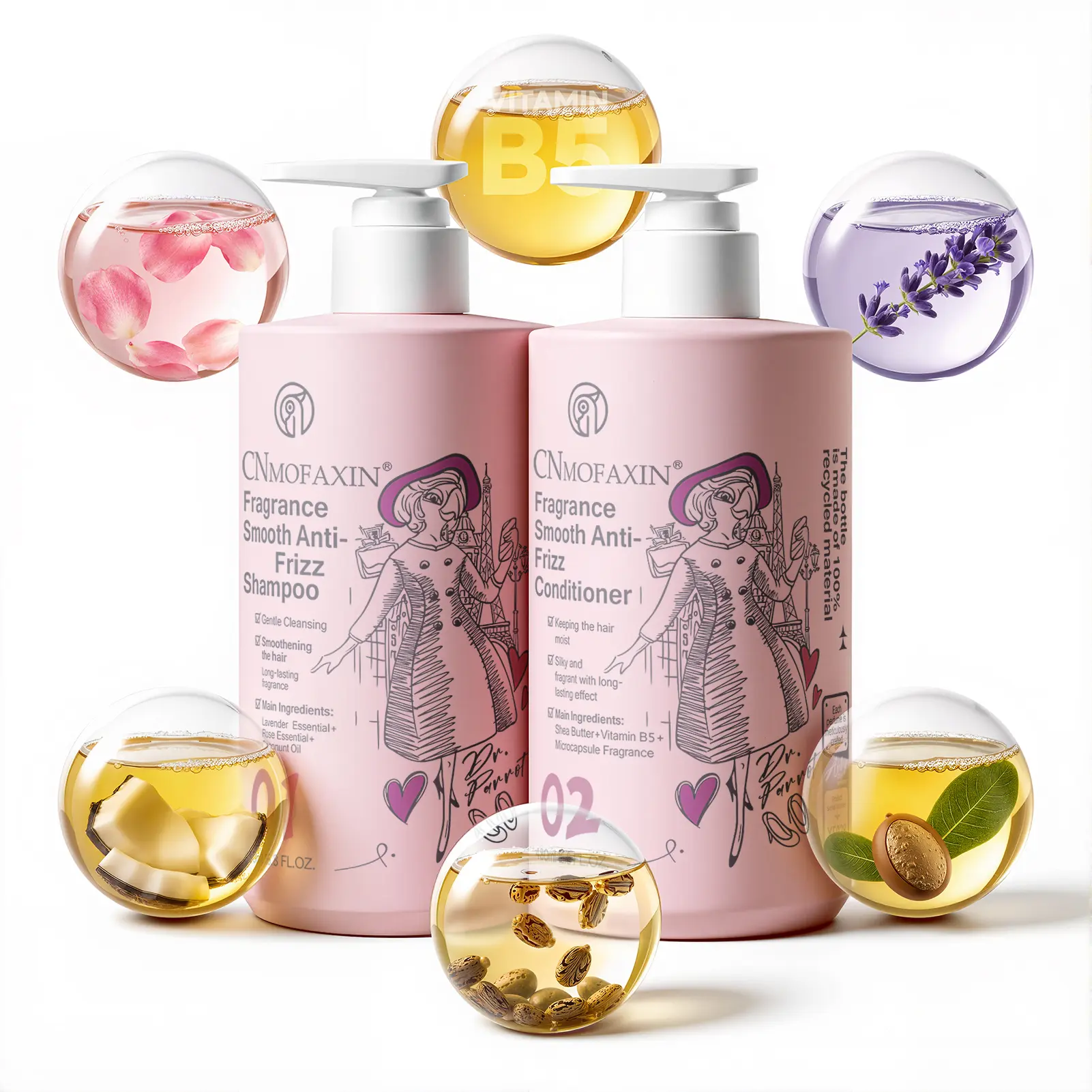 Cnmofaxin Shampoo and Conditioner Set, Moisturizing Haircare for Itchy Scalp Relief & Anti-Frizz with Shea Butter & Coconut Oil, Lavender Scent for Adults, 16.8 fl oz, 2-Pack, Cleanser, Aroma, Silky, Hair Products