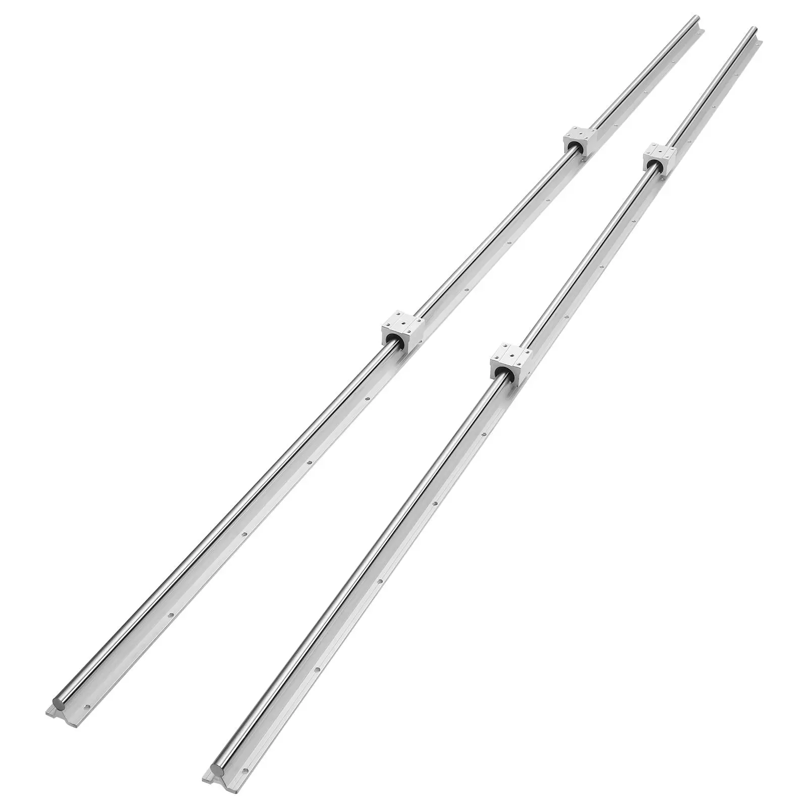 VEVOR Chrome-Plated Aluminum Linear Motion Guide Kit (Rails + Blocks), SBR20-1800mm (2x70.9in) Carbon Steel Rails, 4 SBR20UU Ball Bearings Blocks, High Precision for CNC Machines, DIY Projects
