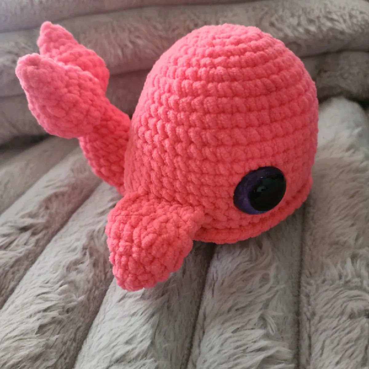 Pink mama Whale Amigurumi crocheted Plush - Soft Stuffed Toy for Kids and Adults