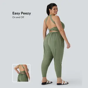Halara Backless Twisted Harem Casual Plus Size Jumpsuit with Side Pocket-Easy Peezy Edition