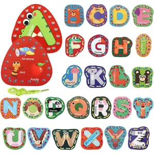 L-HDJ039  Lacing Cards for Kids Ages 3-5,26 PCS Double Sided Sewing Cards for Toddlers 2-4 4-8,Sewing Kit Fine Motor Skills Threading Learning Toys,Preschool Kindergarten Classroom Must Haves Supplies