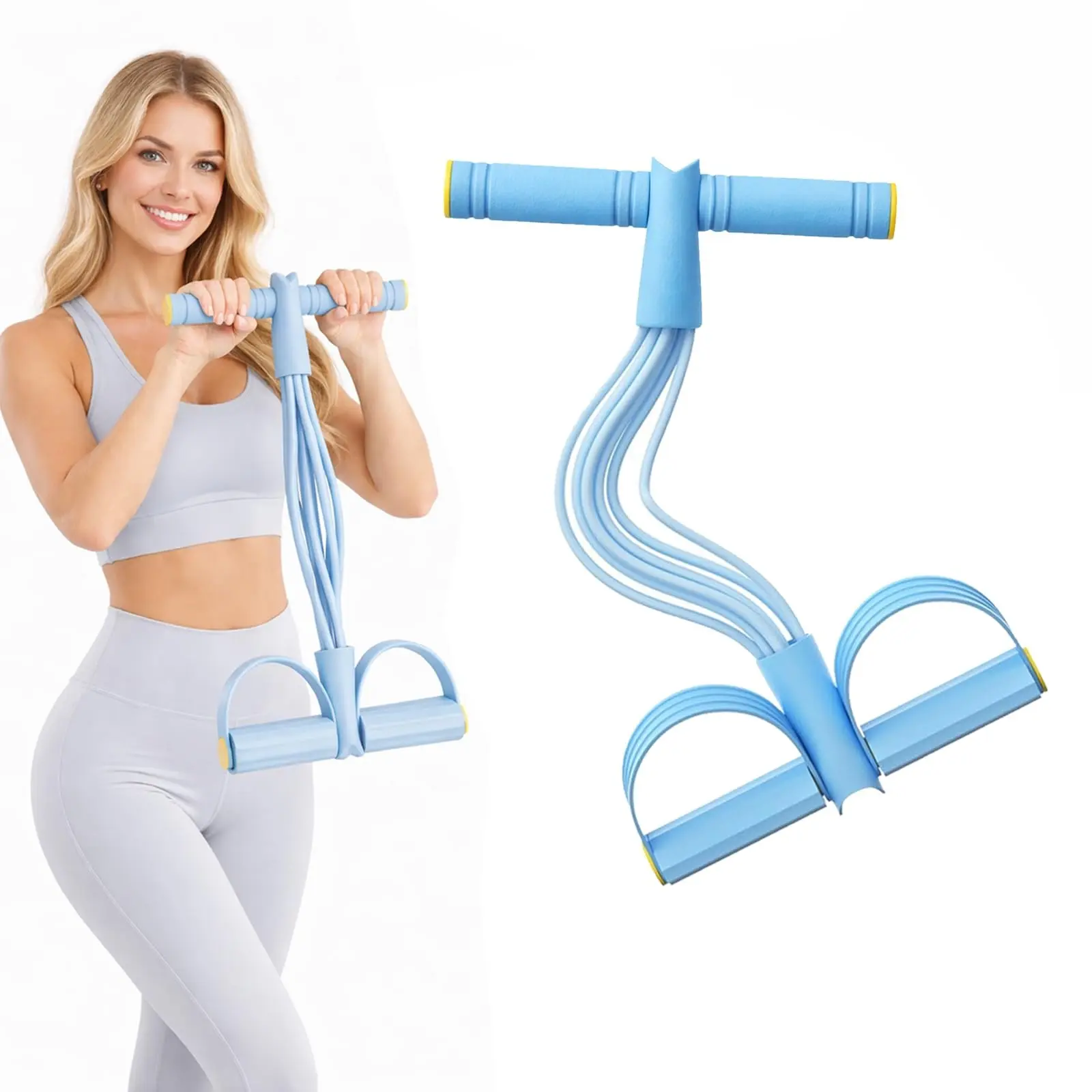 4-Tube Pedal Resistance Bands with Foam Handles - Women's Home Workout Gear, Tummy Shaping Resistance Band Workout Equipment, Portable Exercise Pull Rope for Yoga Stretch & Daily Training