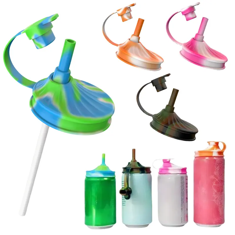 4-Pack Reusable Silicone Soda Can Lids - BPA-Free, Food-Safe, Eco-Friendly Kitchenware with Bundled Bendable Straw Rods, Standard Fit Cup Lid, Versatile Use Silicone Straw Drinkware Accessories for Any Beverage Lover