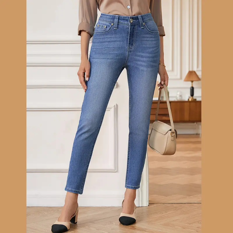 Women's High-Waisted Jeans with Rhinestone Embroidery, Cotton Stretch Butt-Lifting Jeans, Skin-Friendly Slim-Fit Sexy Casual Pants for Women