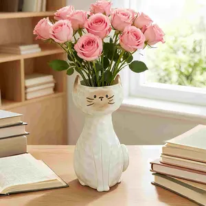 Cute Cat Vase Resin Decoration, Home Decorative Vase, Decorative Vases For Home Decor, Flower Arrangement Vase, Expressive Design for Plant Lovers, Perfect Gift for Cat Owners and New Home Wishes