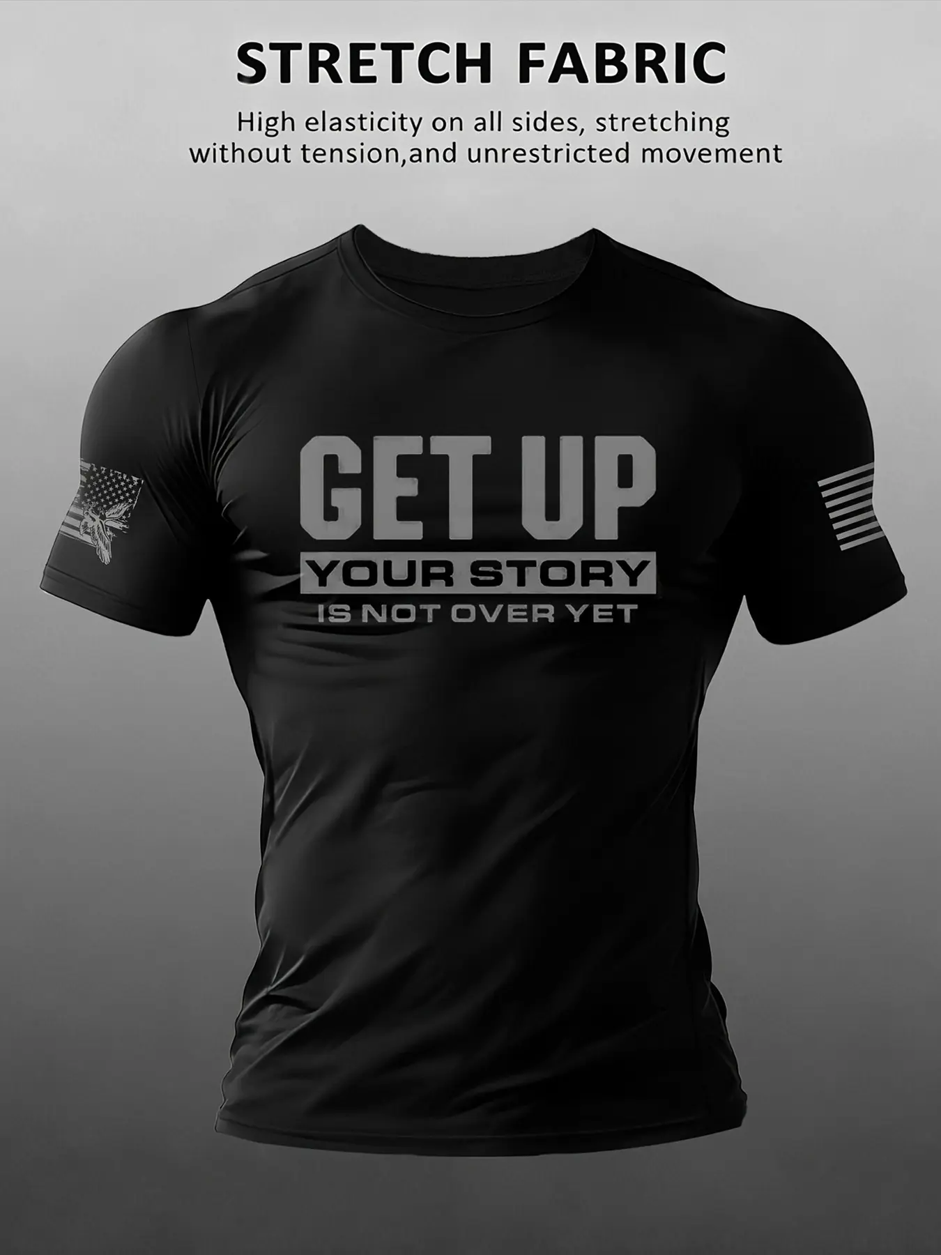 Men's "Get Up" Motivational Slogan Print Gym T-Shirt, Stretchy Fabric, Athletic Fit Top for Workout & Daily Wear, Breathable Fabric, Breathable Workout Shirts, Breathable Workout Tops #springsaledeals2026 #gymoutfits #workouttshirt #motivationalstyle
