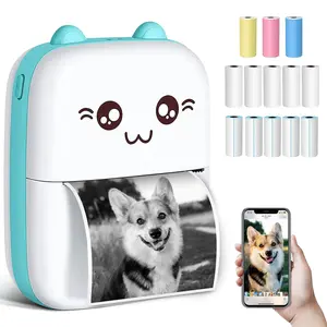 Mini Portable Wireless Thermal Sticker Printer, Ink-free, Ready-to-use Printing Tool, IOS and Android Phone Photo Error Label Sticker Printing, 14 Rolls of Thermal Paper Sticker Set Value Combination