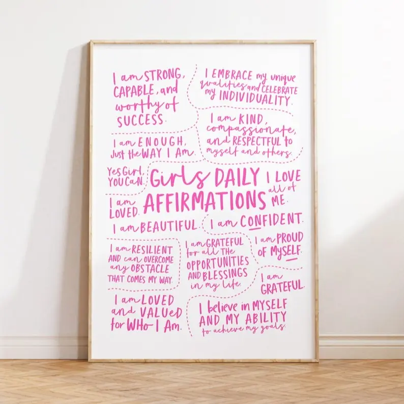 Unframe-Style Waterproof Steamproof Art Daily Affirmations Prints - Plaid,Houndstooth,Marble,Building,Stripes,Polka Dot Wall Decor, 12x18in/24x36in/30x45cm Multi-Size Girls' Bedroom Wardrobe Decor, Home Supplies with Storage Box, Military-Accurate Design