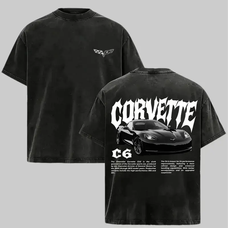 Vintage Washed Corvette C6 Graphic T-Shirt, Washed Racing Car Tee, Classic Sports Car Merch for Men & Boys, Trendy Retro Unisex Top good funny trendy t-shirts，graphic streetwear t-shirt symbol t-shirt invincible shirt humor shirt