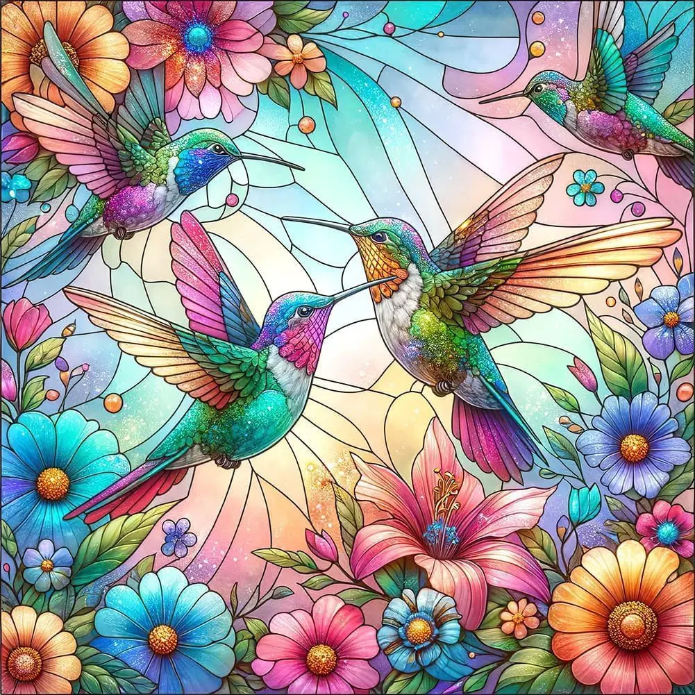 Hummingbirds And Flowers 5D Diamond Painting Art Kits for Beginner DIY Full Drill Diamond Dots Crystal Craft Kits for Home Wall Decor Gifts