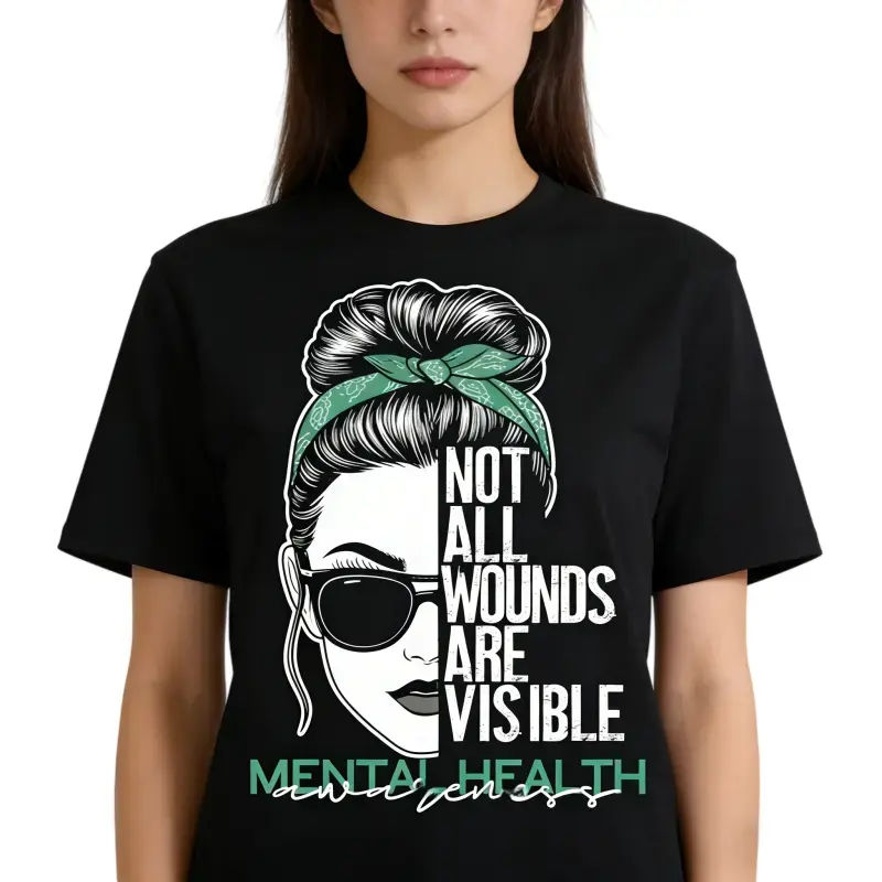 Fashion Designer TShirts with Mental HealthAwareness Graphic Tee Not All Wounds Are VisibleCasual Fitted 100% Cotton Crewneck T-Shirt forMen Women All Seasons Wear Machine WashableUnisex Top