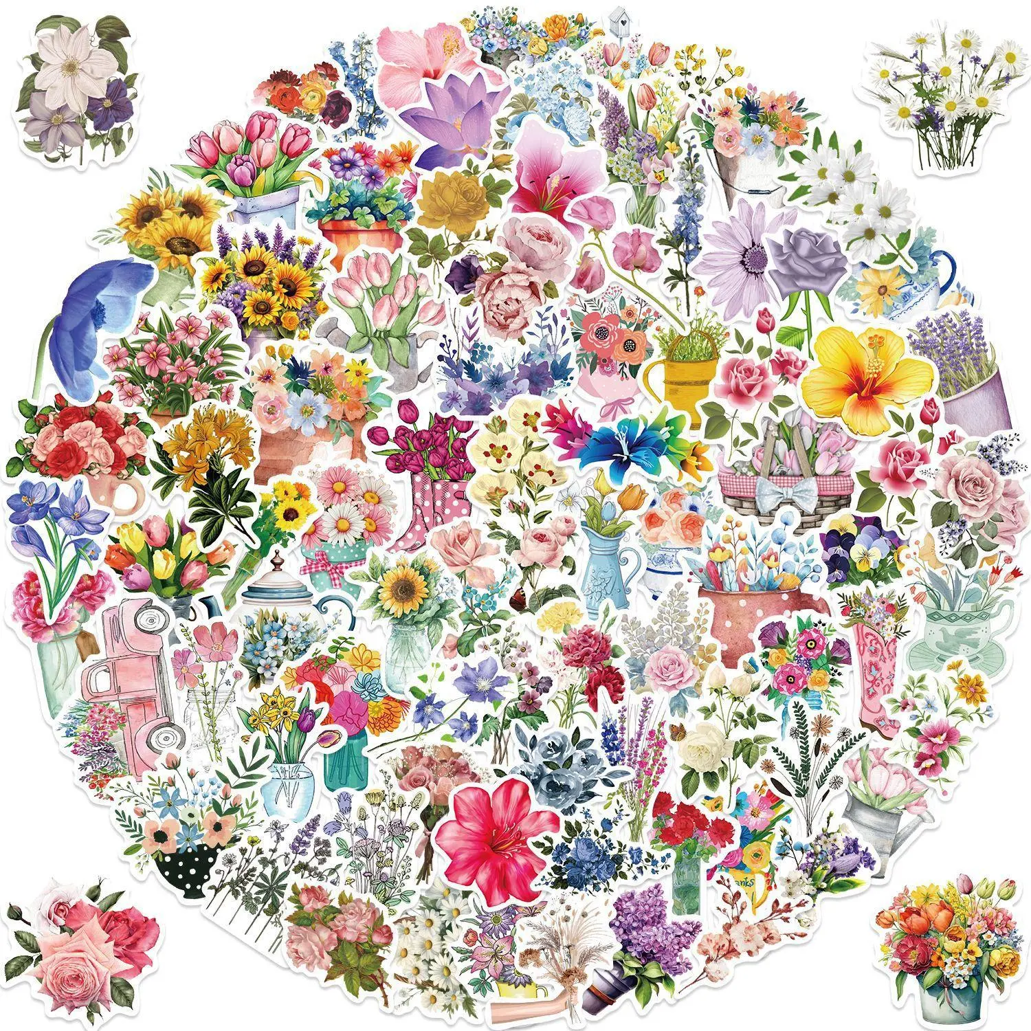 100pc Beautiful Flower Sticker Pack, Positive Slogan Bookish Journal Sticker. Vinyl Waterproof Stickers for Book Phone Laptop Water Bottle. Fun Craft Stickers for Scrapbooks, Planners, Gifts and Rewards. Cute Gifts for Girls Kids Teens Adults.