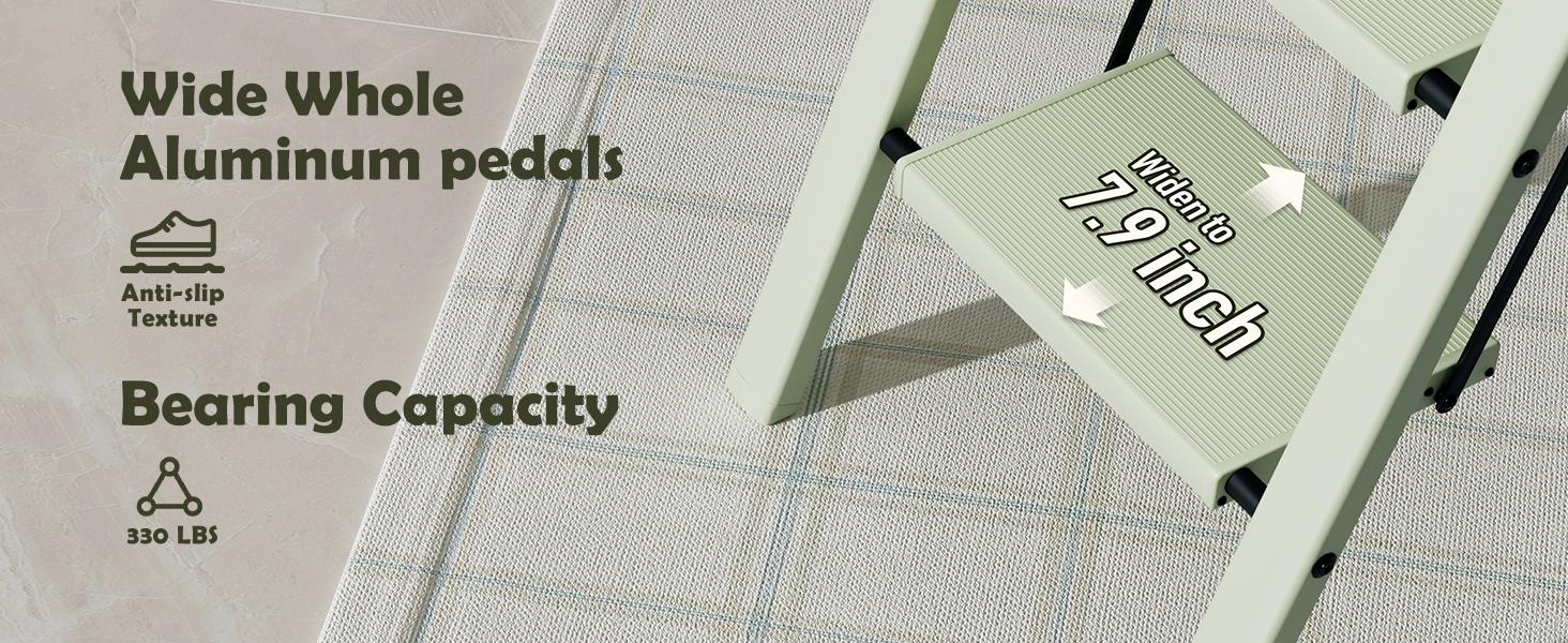 Taranta 2 Step Ladder,Aluminum Lightweight Folding 2 Step Stool with Anti-Slip Wide Pedal,330lbs Capacity Step Ladder for Household,Kitchen,Office - Fairyland Green