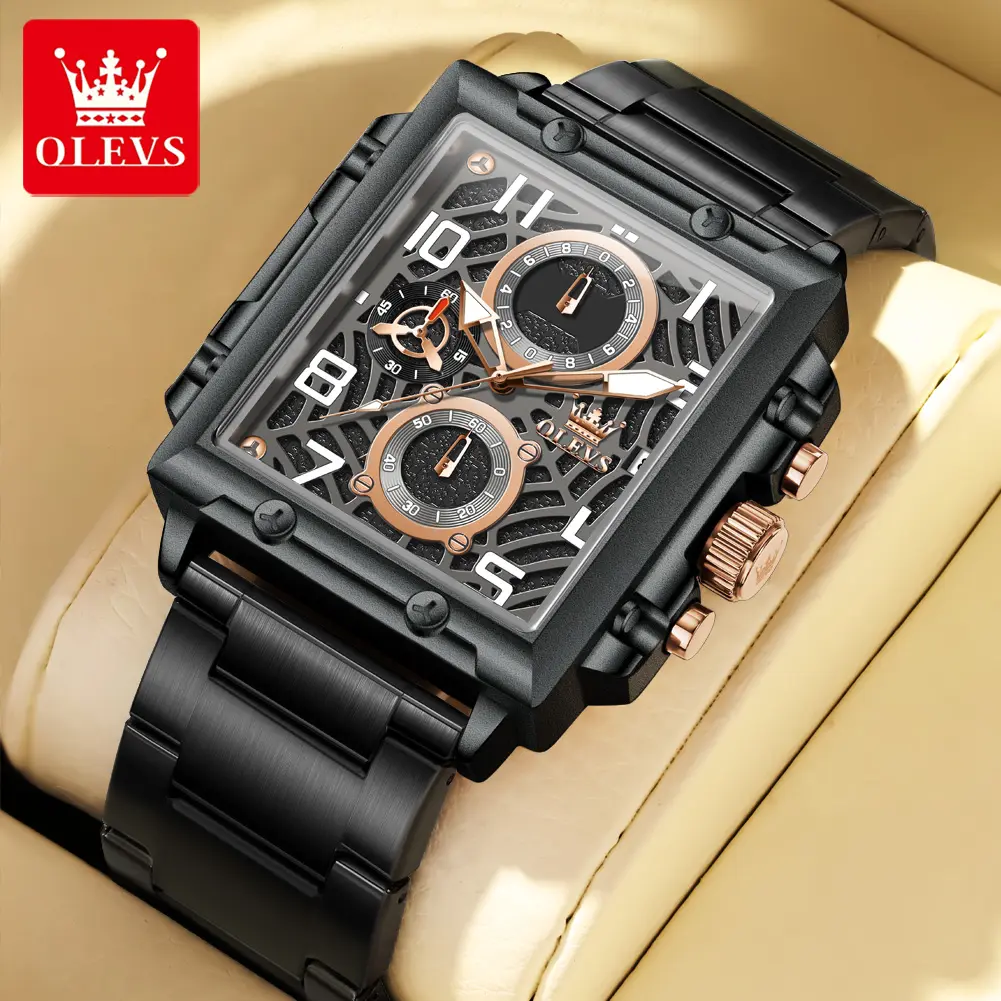 OLEVS men’s fashion business square multifunction quartz watch, luxurious stainless steel men’s wristwatch, business formal men’s watch with luminous and waterproof features