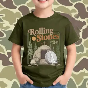 Youth & Adult Rolling Stones Shirt He Is Risen Christian Graphic Jesus T-shirt Toddler Boy Clothing, Casual Cotton Top, Apparel Made In The USA		