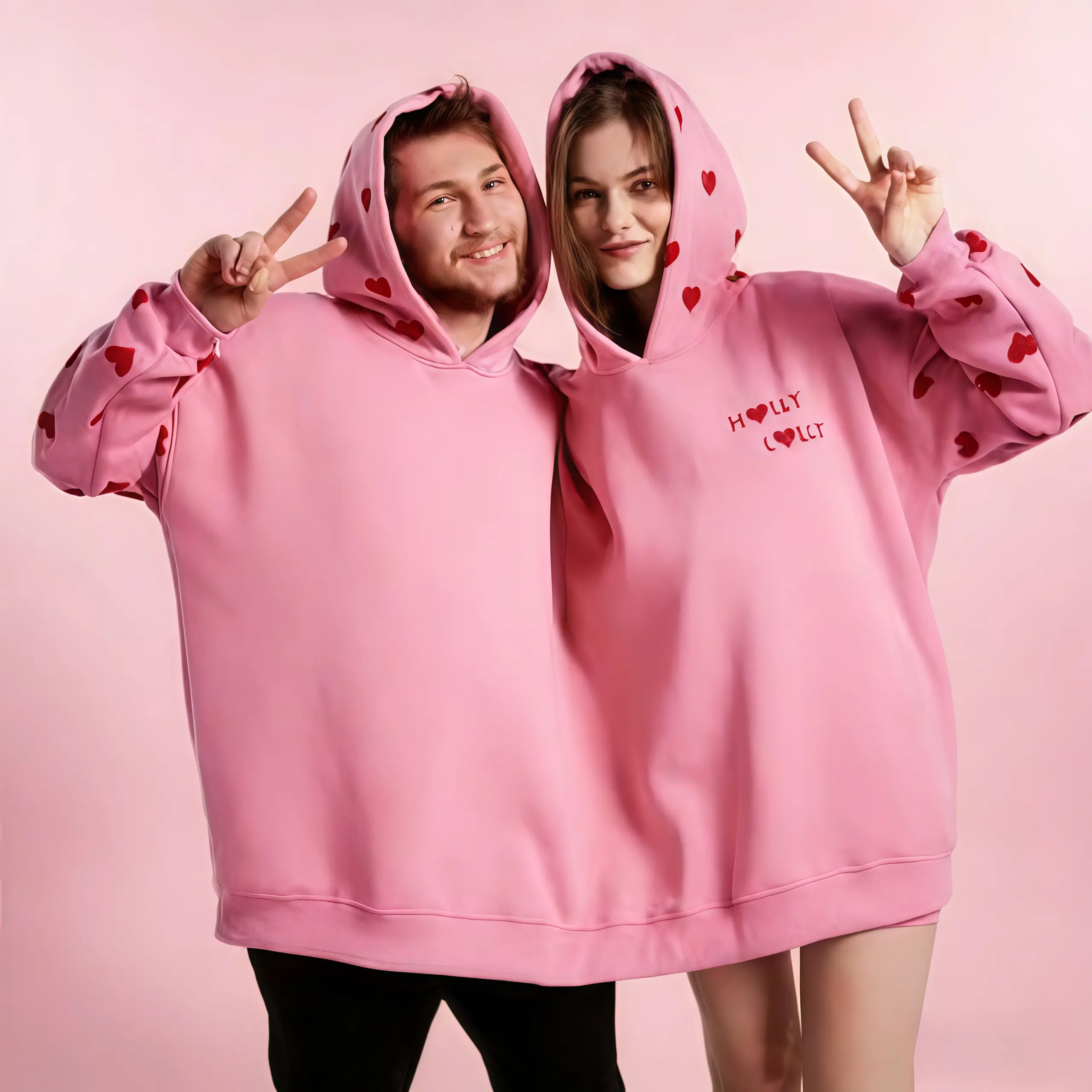 Couple Match Set Unisex Oversized Casual Long-Sleeve Pullover Hoodies, Perfect Valentine’s Day Gift, Street Wear Sports Outerwear