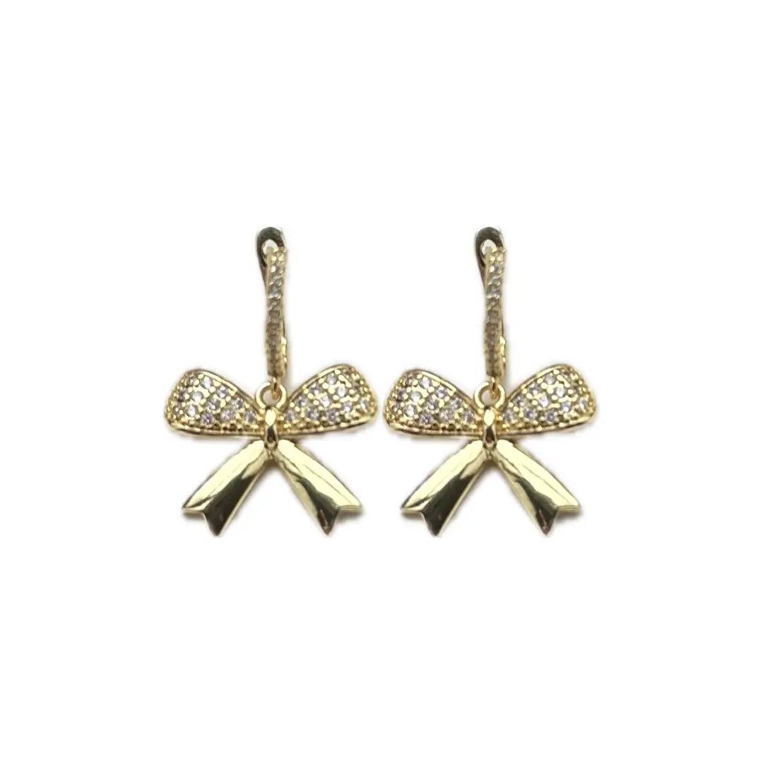Golden Glitter Hoop Earrings with Sparkle Bow