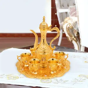 Vintage Turkish Tea & Coffee Set - Pot and 6 Cups for Home Decor, Ideal for Birthdays, Christmas, Housewarmings & Weddings