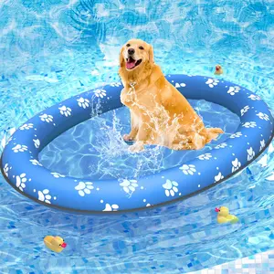 Pet Soft Dog Float Raft - Large Bone-Yellow Inflatable Swimming Float for Summer, Portable Pool Floaters with Sturdy Fabric Covering, Cute Cooling Toys for Small Medium Large Dogs