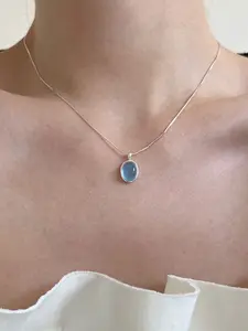 Elegant Simulated Aquamarine Moonstone Pendant Necklace, Dainty Necklace, Minimalist Style, Fashionable and Versatile, Perfect Gift for Women