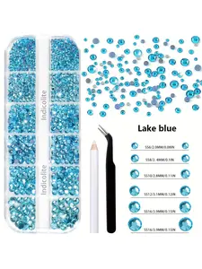 1122Pcs 12Grid Hotfix Glass Flat Back Rhinestones Set DIY Decor for Clothes Bags Shoes Tools Included