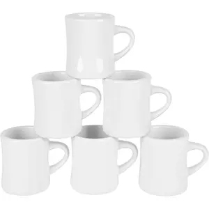 11oz Ceramic Coffee Mug set Stoneware Coffee Cups Set for Restaurant, Diner, Farmhouse, Coffee Shop,  set of 6 (white)