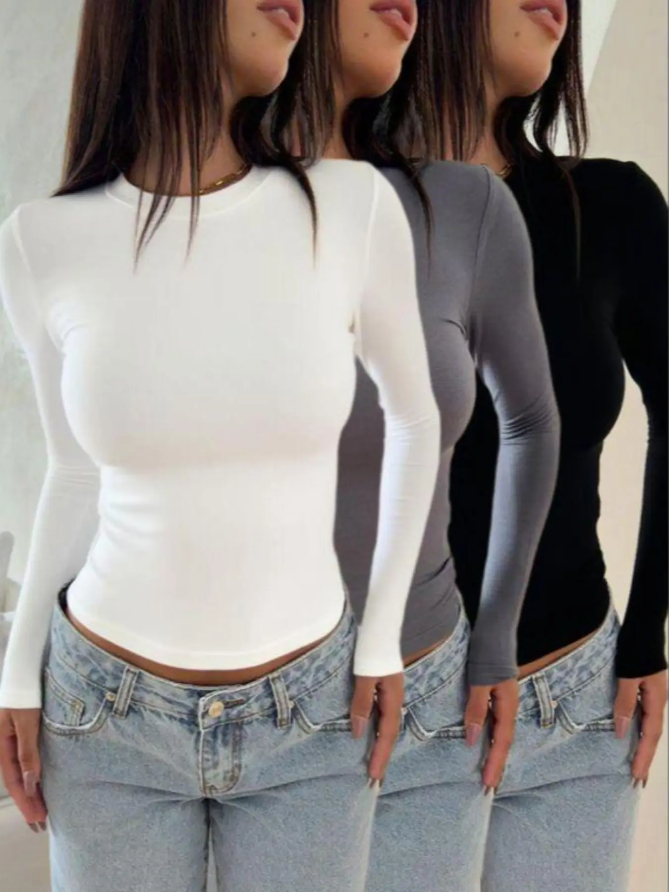 Women's Fashion Long Sleeve Fitted Basic T-Shirt, Versatile Casual Wear for All Seasons, Comfortable and Stylish, Perfect for Spring Summer Fall Winter