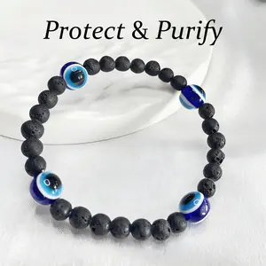 Lava Stone Guardian Bracelet with Evil Eye, Protective Energy Bead Bracelet, Spiritual Accessory for Purifying Negative Energy, Unisex, August Birthstone, Memorial Day Gift, Graduation Gift
